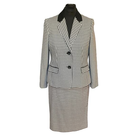 Kasper Classic Black and White Houndstooth Two Piece Skirt Suit Size 12 - Picture 1 of 11